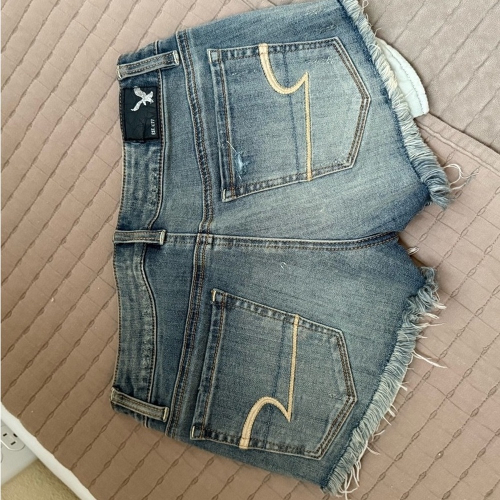 Denim Frayed Hem Shorts